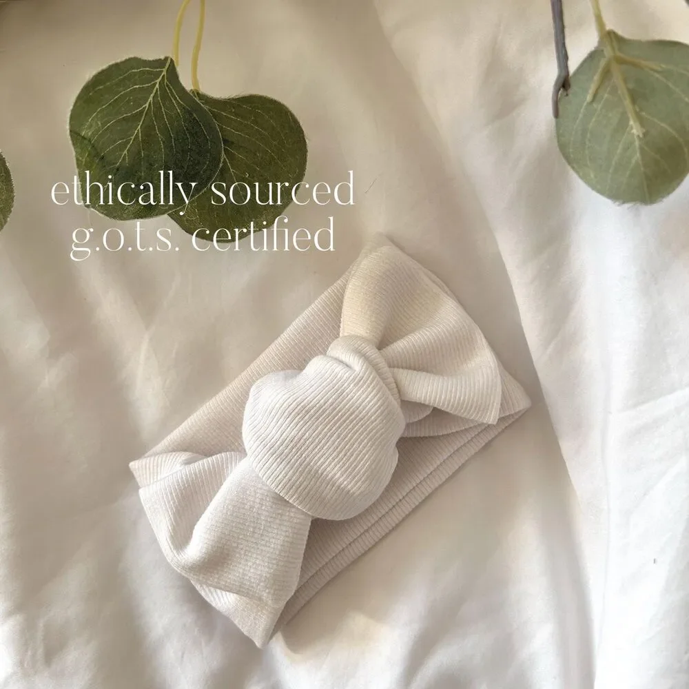 Minimalist Organic Cotton Ribbed Baby Bow | Neutral Top Knot Headband